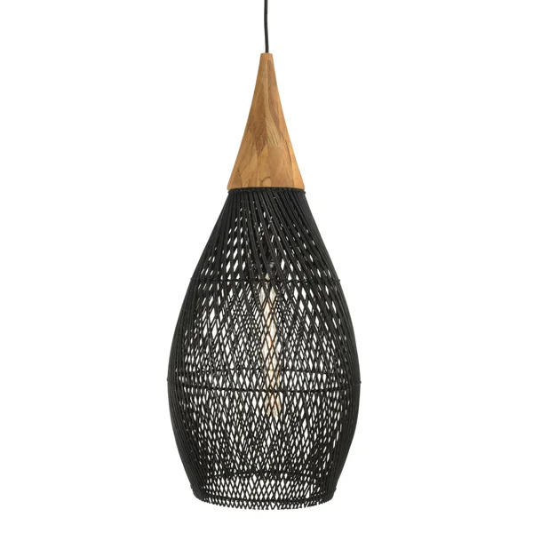 Suspension goutte 35x35cm en rotin couleur noire et teck FOLELLI