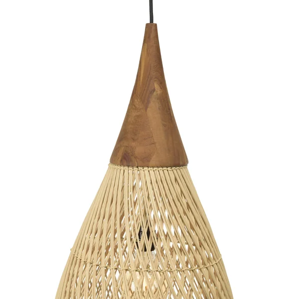 Suspension goutte 35x35cm rotin couleur naturelle et teck FOLELLI