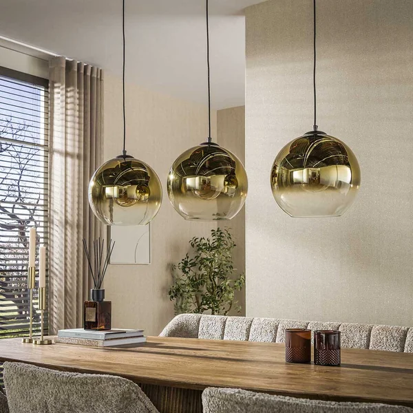 Suspension industrielle 3 lampes coloris or Pauline