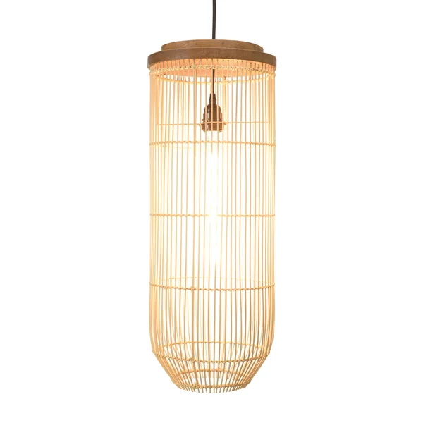 Suspension longue 25x25cm rotin couleur naturelle et teck FOLELLI