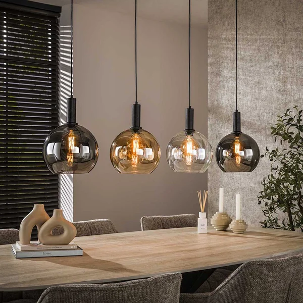 Suspension moderne 4 lampes en verre tricolore Féerie