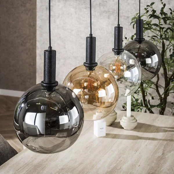 Suspension moderne 4 lampes en verre tricolore Féerie