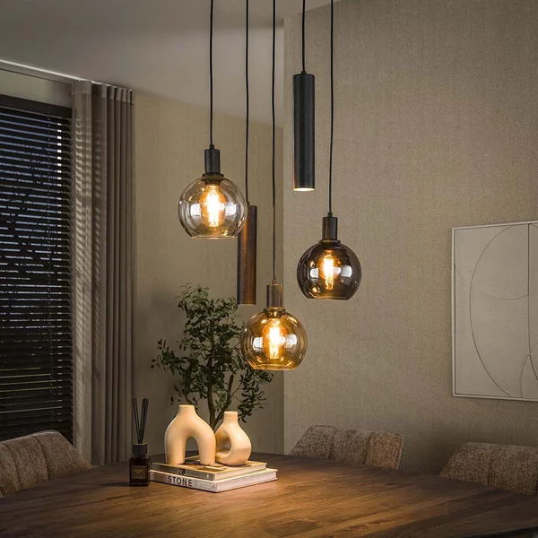 Suspension moderne 5 lampes en verre tricolore Feerie