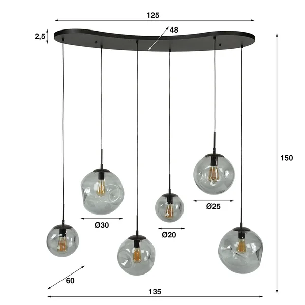 Suspension moderne 6 lampes en verre Stelline