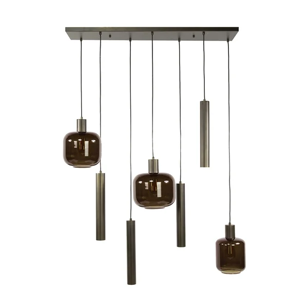 Suspension moderne 7 lampes en verre brun Broz