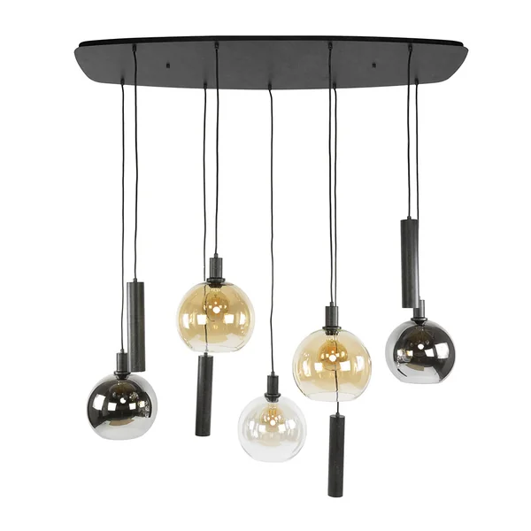 Suspension moderne 9 lampes en verre tricolore Féerie