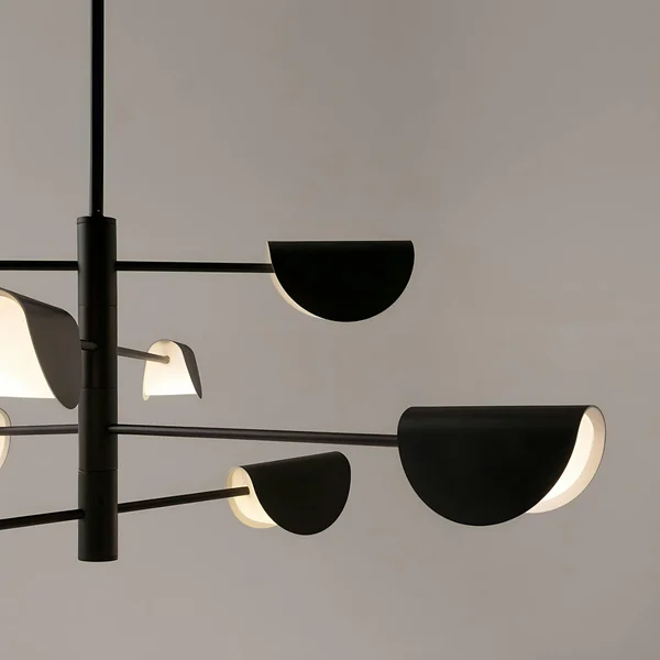 Suspension noire design – abat-jour pliés, 8 lampes LENORE