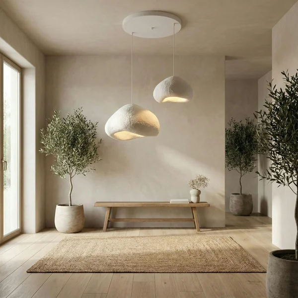 Suspension salle à manger design 2 abat-jour blancs 89 cm NOXIS