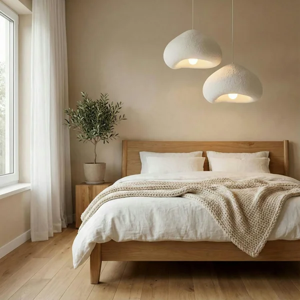 Suspension salon blanche design organique 2 abat-jour NOXIS
