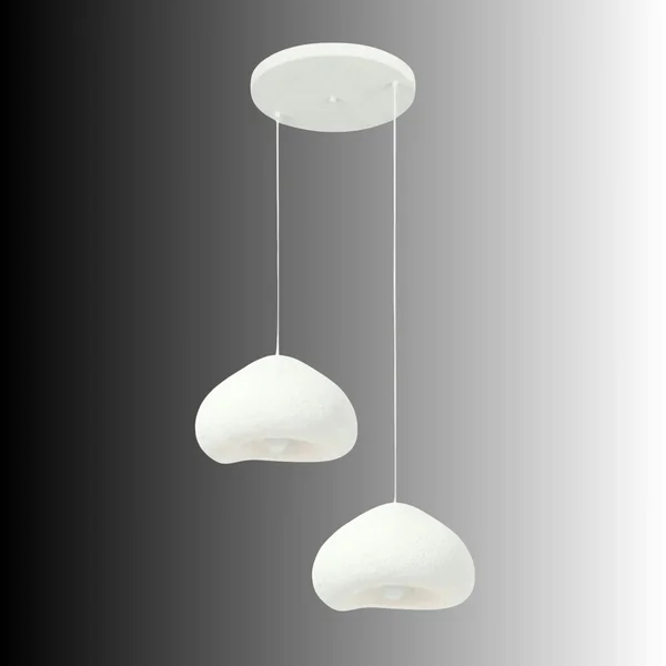 Suspension salon blanche design organique 2 abat-jour NOXIS