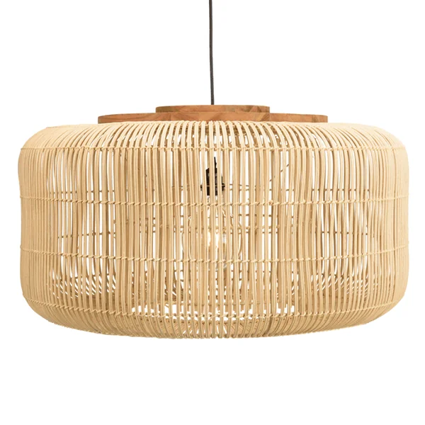 Suspension seau 76x76cm en rotin couleur naturelle et teck FOLELLI