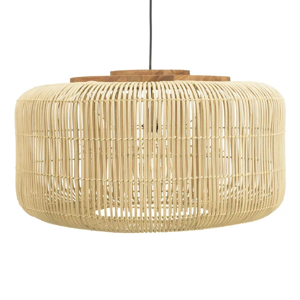 Suspension seau 76x76cm en rotin couleur naturelle et teck FOLELLI
