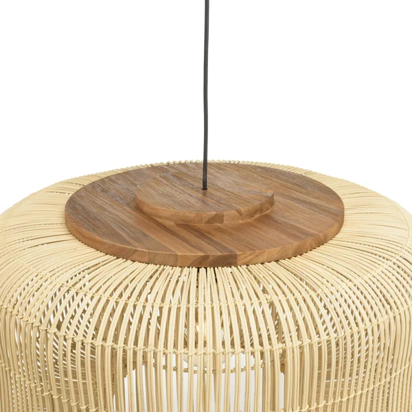 Suspension seau 76x76cm en rotin couleur naturelle et teck FOLELLI