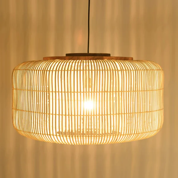 Suspension seau 76x76cm en rotin couleur naturelle et teck FOLELLI