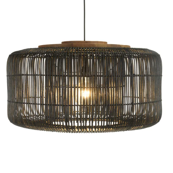 Suspension seau 76x76cm en rotin couleur noire et teck FOLELLI