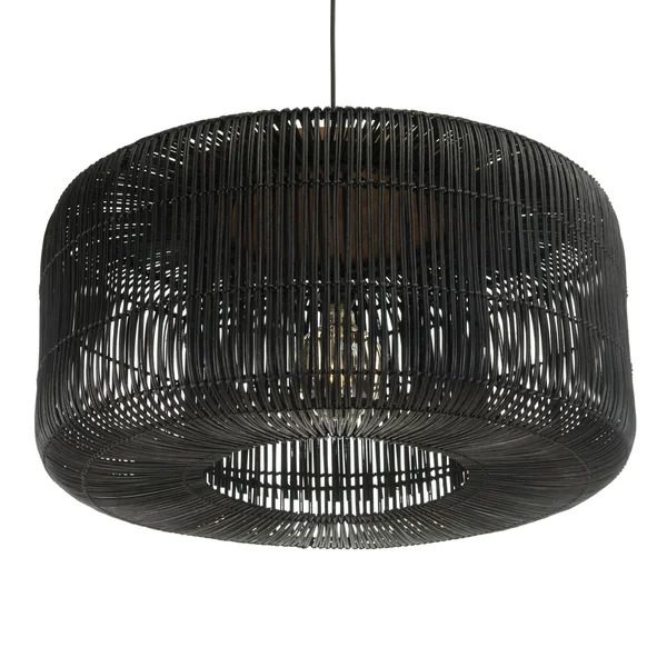 Suspension seau 76x76cm en rotin couleur noire et teck FOLELLI