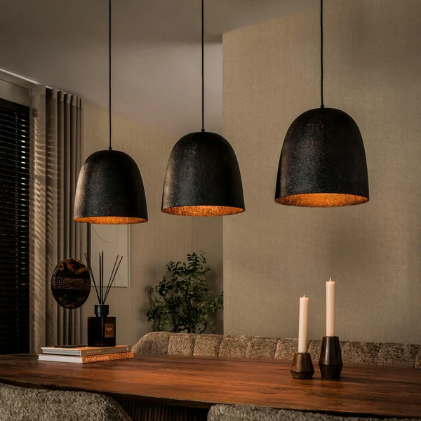 Suspension îlot cuisine 3 abat-jour brun vintage RALF