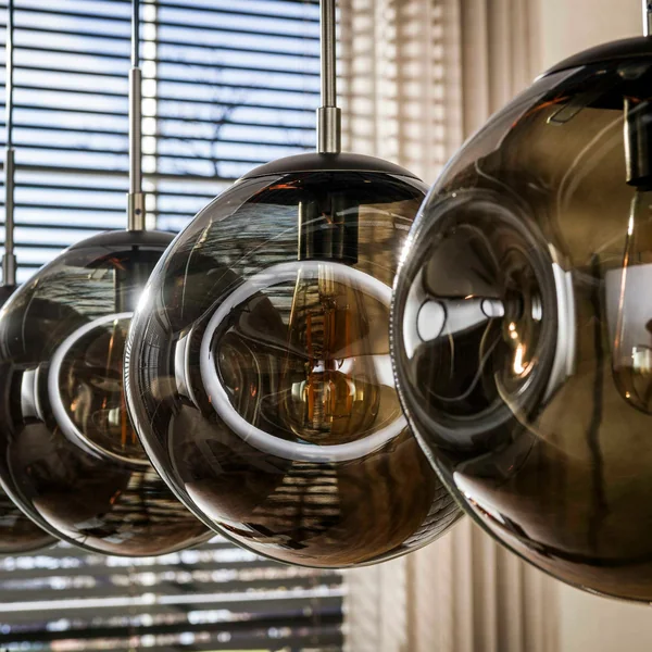 Suspension îlot cuisine vintage 4 globes verre brun NIAGARA
