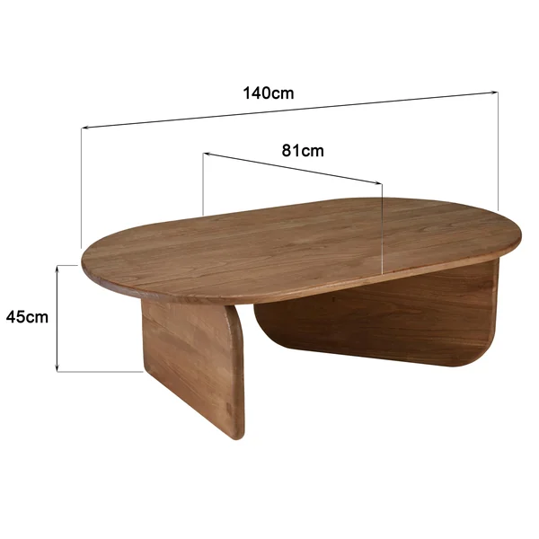 Table basse 140cm forme organique en bois de mindi ARCUS