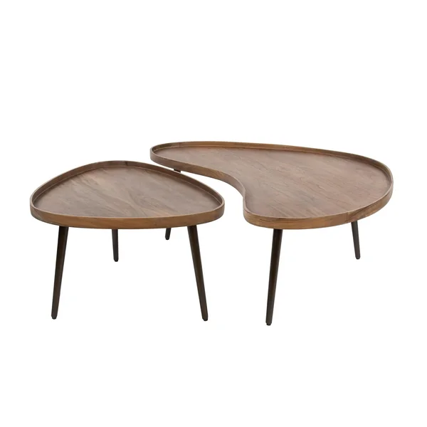 Table basse bois brun forme organique à rebords (x2) NAKO