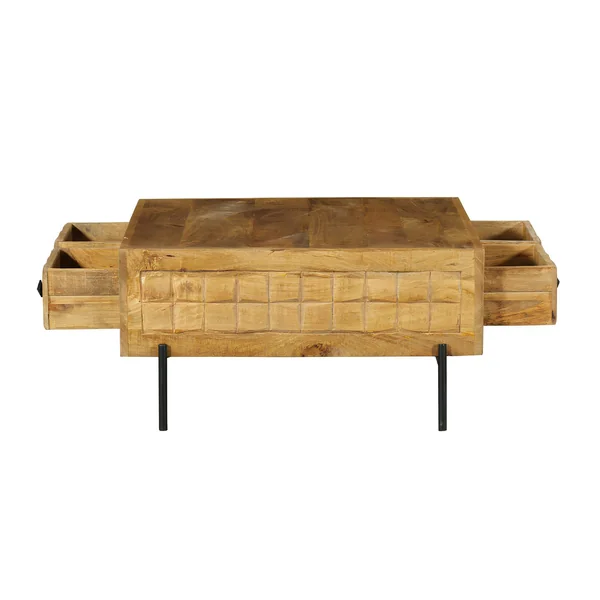 Table basse carrée en bois 4 tiroirs décor damier UDA