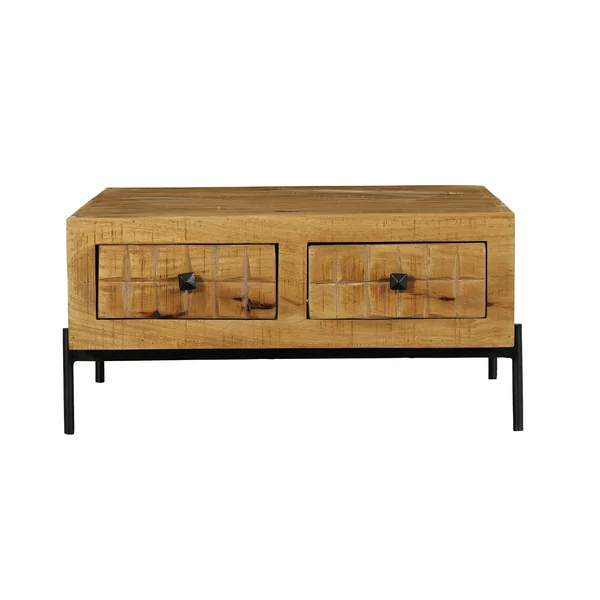 Table basse carrée en bois 4 tiroirs décor damier UDA