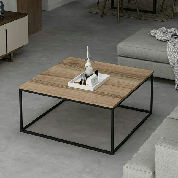 Table basse carrée style minimaliste effet noyer JENA