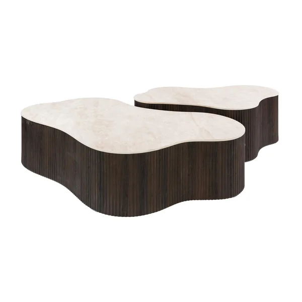 Table basse céramique 3D pied foncé 135 cm (lot de 2) MAHAL