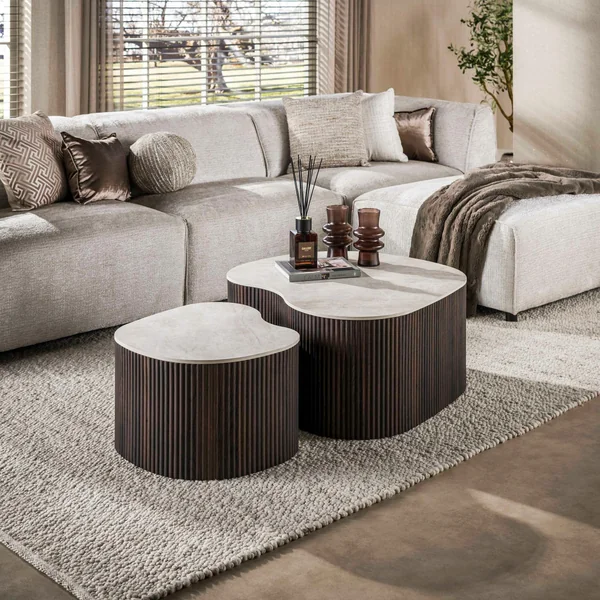 Table basse céramique 3D pied foncé (lot de 2) MAHAL