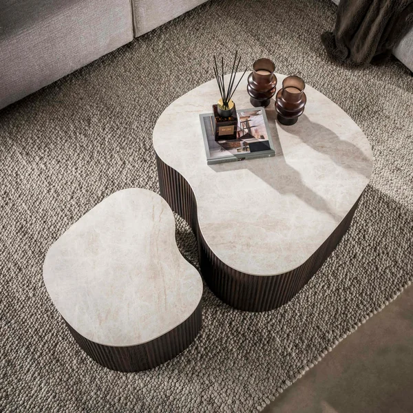 Table basse céramique 3D pied foncé (lot de 2) MAHAL