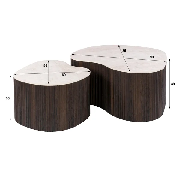 Table basse céramique 3D pied foncé (lot de 2) MAHAL