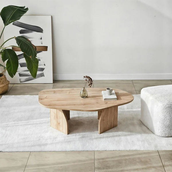 Table basse design effet bois, forme organique galet MARFA