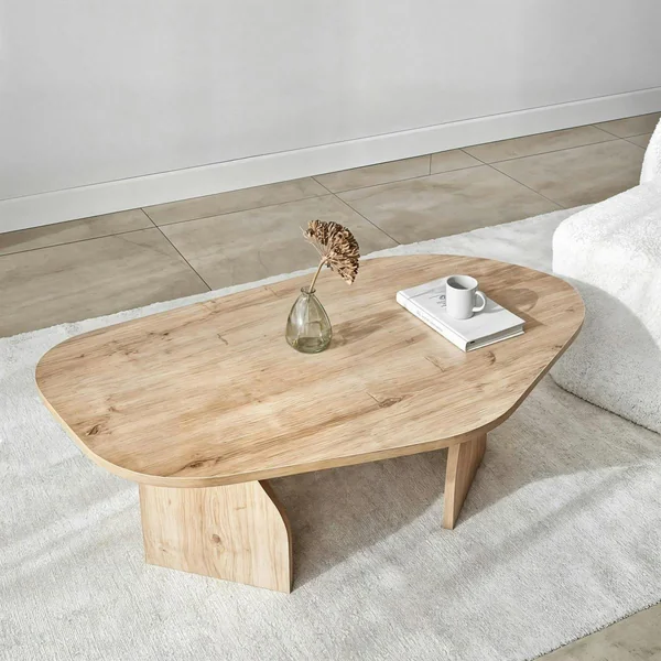 Table basse design effet bois, forme organique galet MARFA