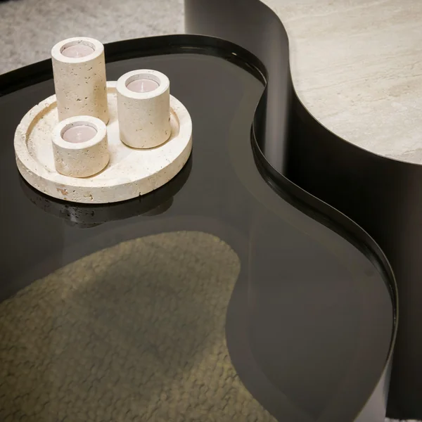 Table basse design organique céramique verre fumé (lot de 2) MAHAL