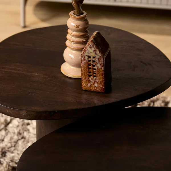Table basse design organique en bois foncé (lot de 2) ALMA