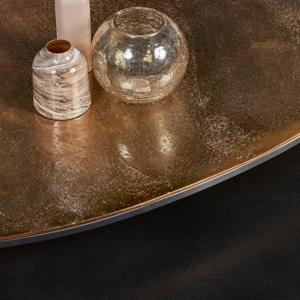 Table basse gigogne design organique noir et or (lot de 2) KANO