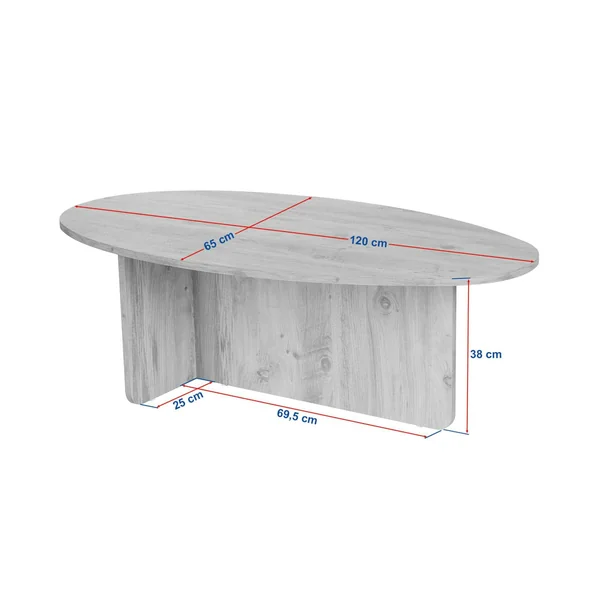 Table basse moderne ovale effet bois clair – pied en T MARFA