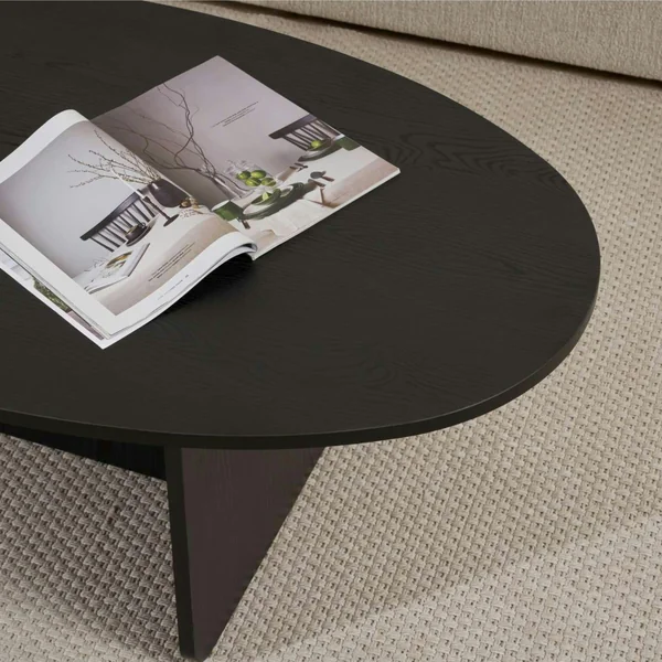 Table basse moderne ovale effet bois noir – pied en T MARFA