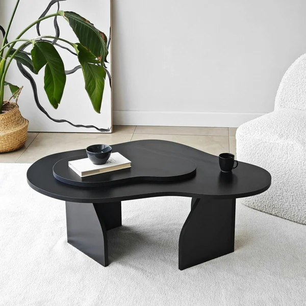 Table basse noire organique effet bois, 2 plateaux MARFA