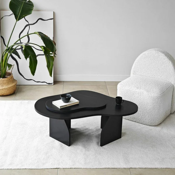 Table basse noire organique effet bois, 2 plateaux MARFA