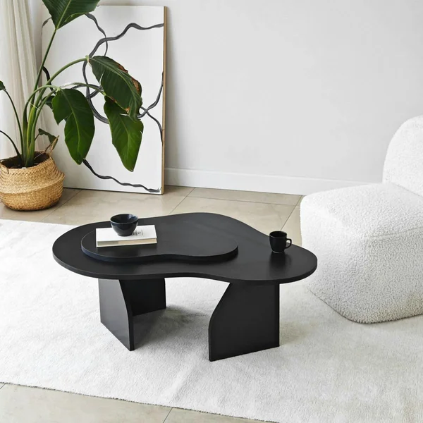 Table basse noire organique effet bois, 2 plateaux MARFA