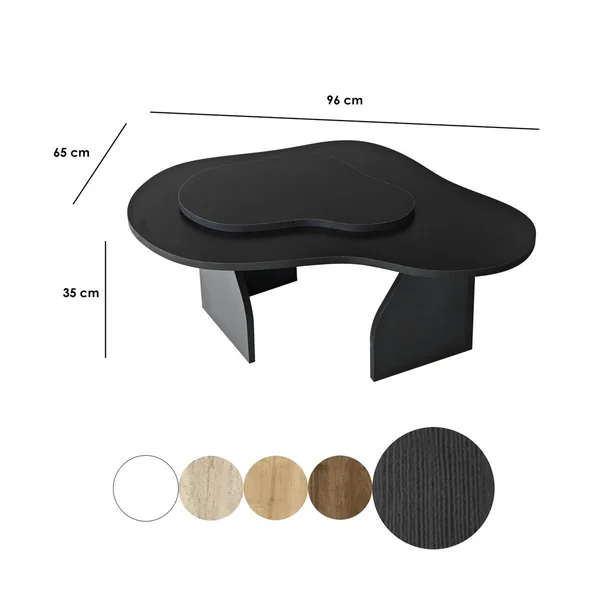 Table basse noire organique effet bois, 2 plateaux MARFA