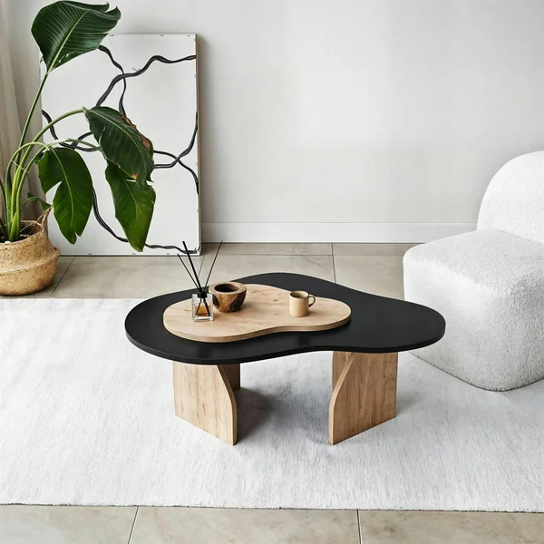 Table basse organique effet bois noir et bois clair MARFA