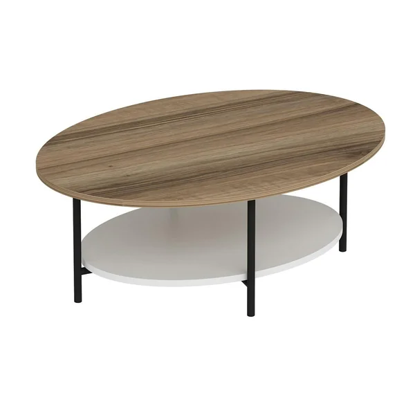 Table basse ovale double plateau effet bois et blanc JENA
