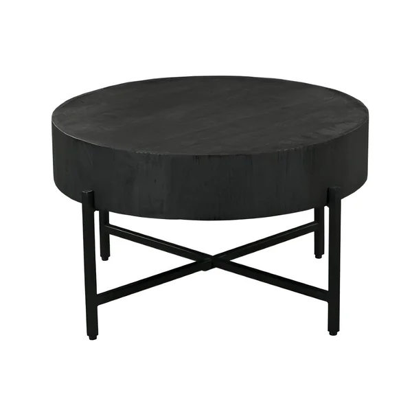 Table basse ronde bois noir à plateau épais Ø80 cm ALMA