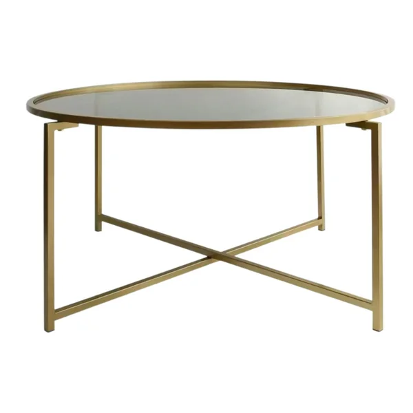 Table basse ronde design - verre fumé & métal doré TULUM