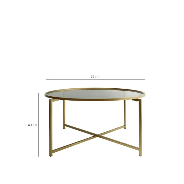 Table basse ronde design - verre fumé & métal doré TULUM