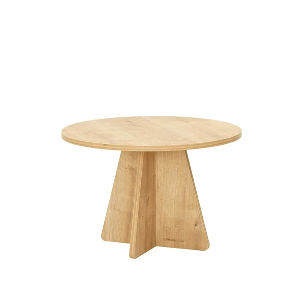 Table basse ronde effet bois clair & pieds trapèze MARFA