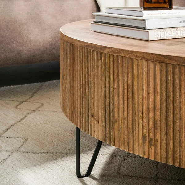 Table basse ronde en bois de manguier strié Ø120 cm CREEK