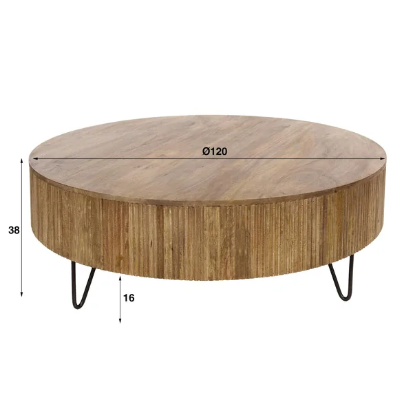 Table basse ronde en bois de manguier strié Ø120 cm CREEK